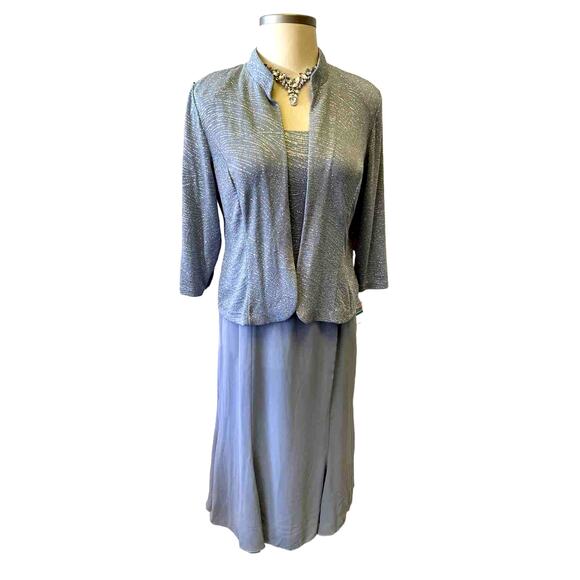 Alex Evening Size 16 Slate Blue Evening Midi Dress - Picture 2 of 4